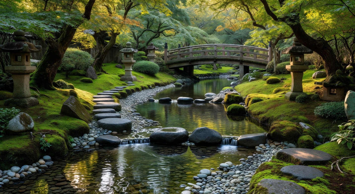 苔むした庭の小川