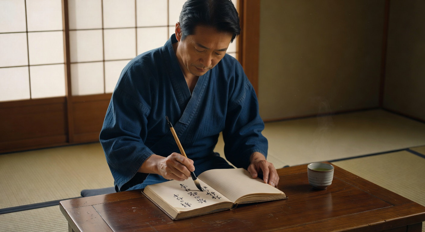 低いテーブルでの日記