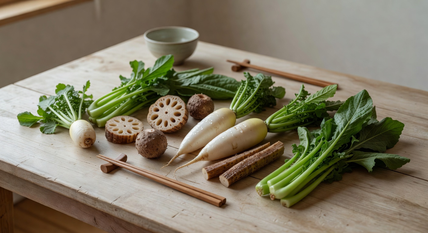 旬の野菜が並ぶ食卓