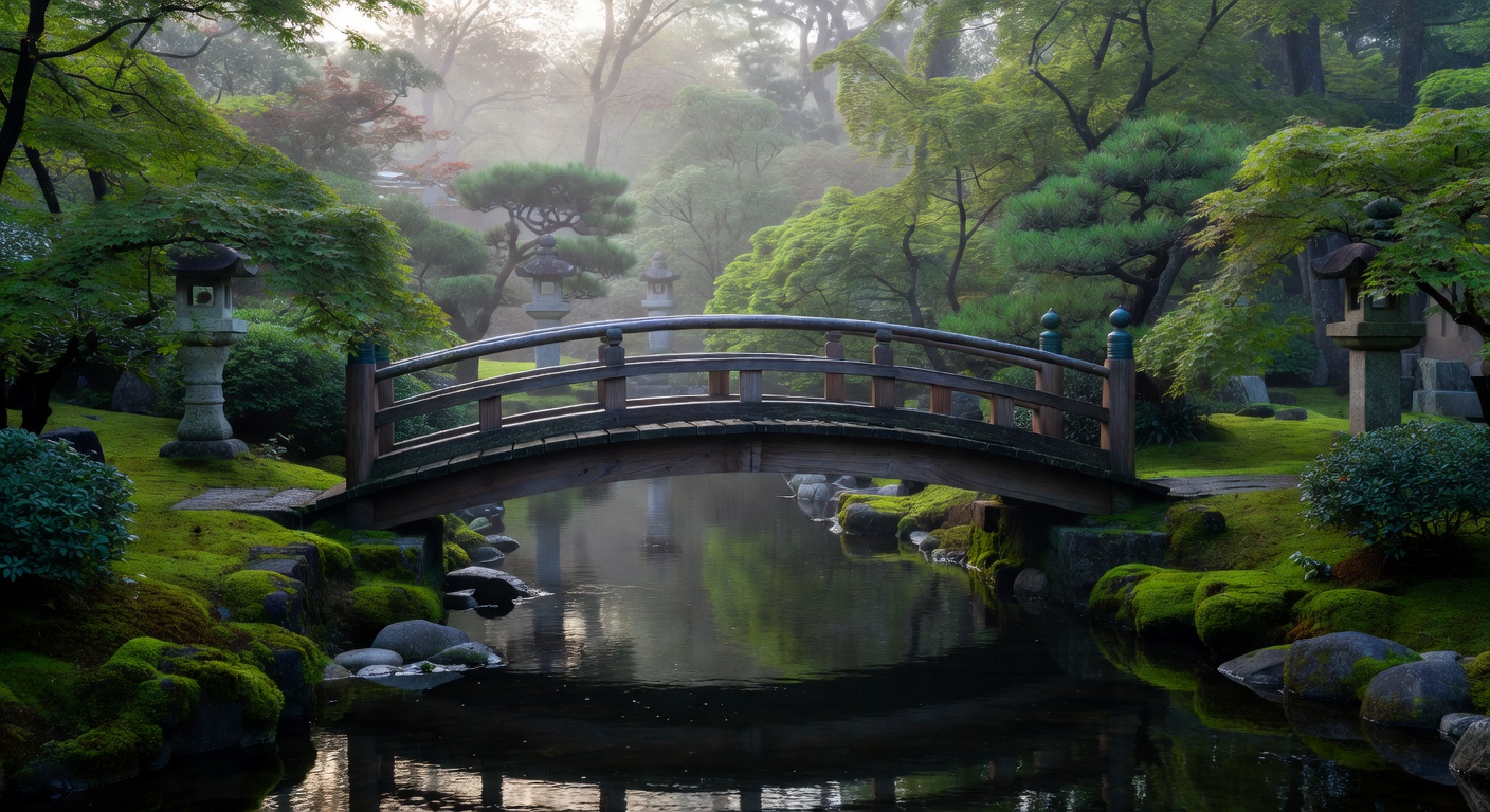 小川にかかる木の橋